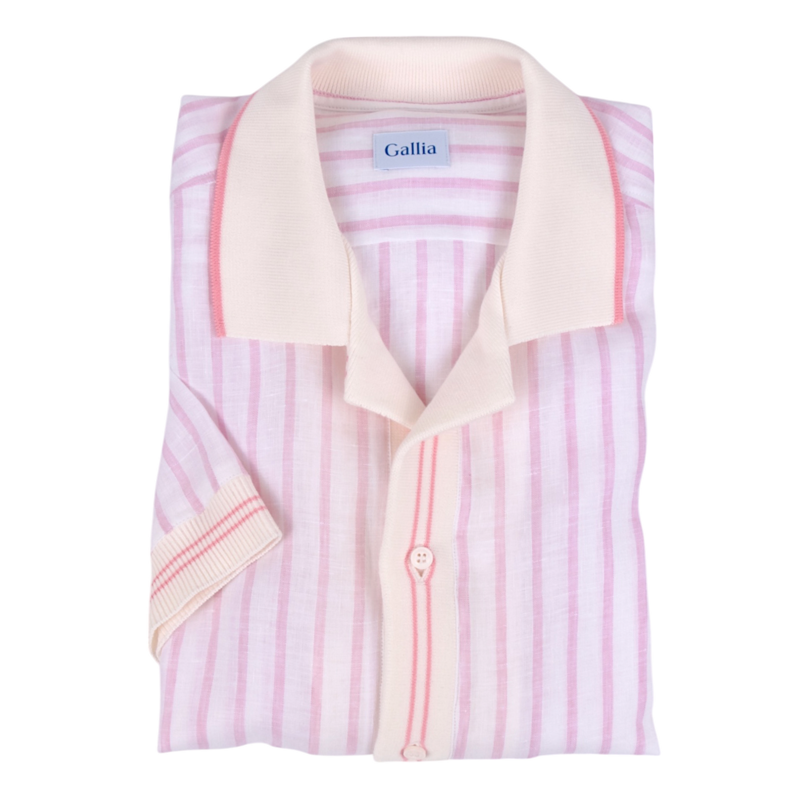 Gallia Leinen Poloshirt Lila Weiß gestreift mit kurzen Ärmeln