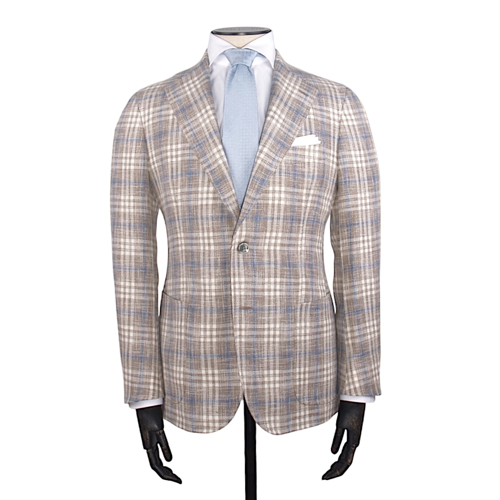 Stile Latino Ferla Beige Grau Blau Sommersakko mit Karomuster