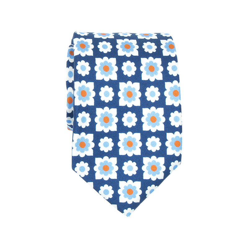 Borrelli Krawatte Blau mit großen Blumen