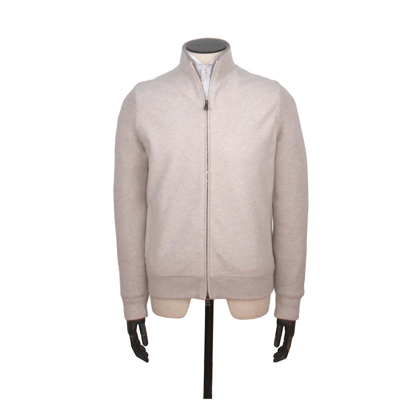 Fioroni Schurwolle Bomberjacke in Beige mit Strickeinsätzen