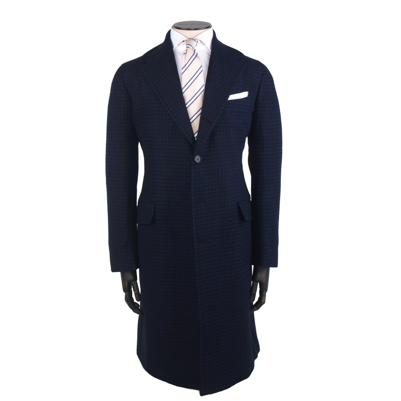 Luigi Melluso virgin wool coat with midnight blue pepita pattern
