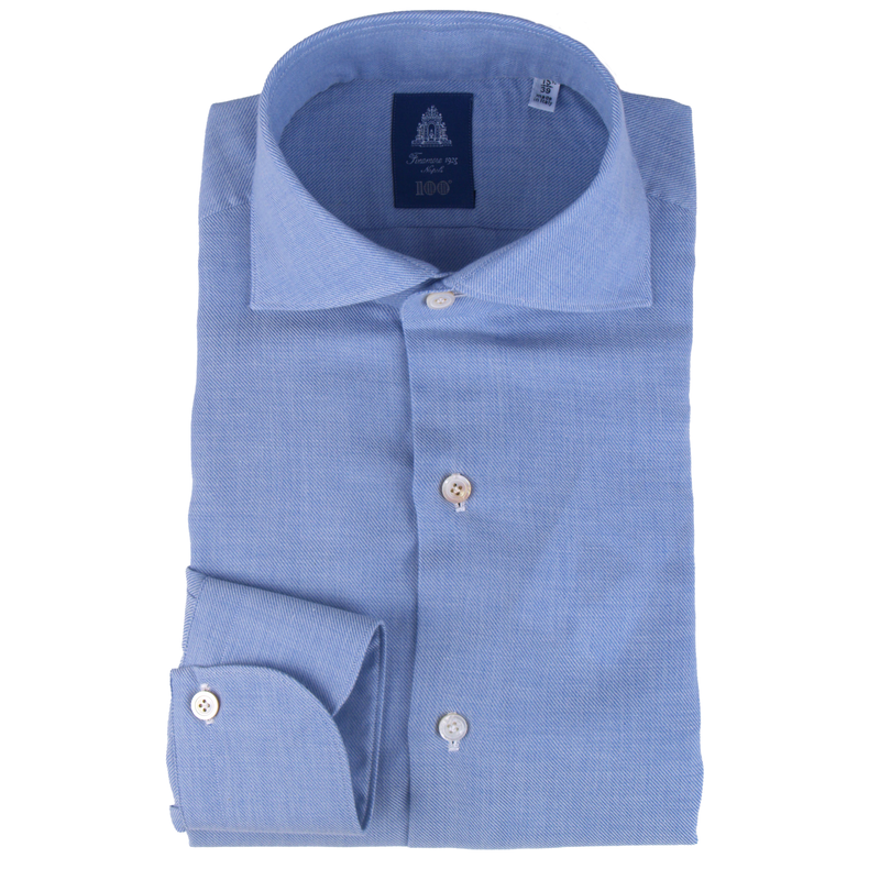 Finamore 1925 blaues Hemd schmale Milano Passform Eduardo Kragen