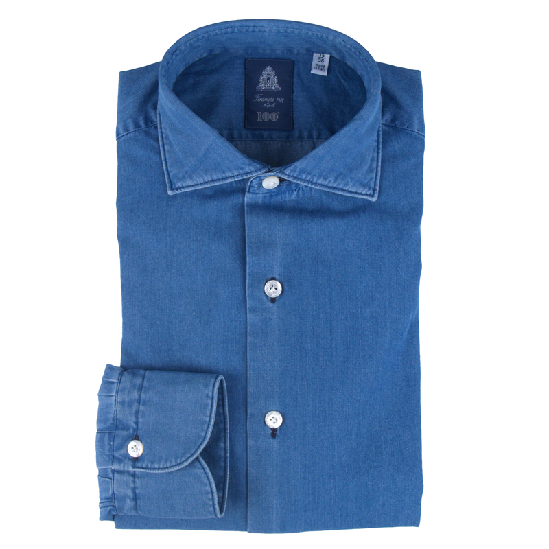 Finamore 1925 denim shirt slim fit Milano Zante collar