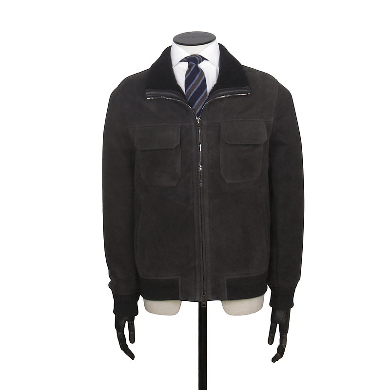 Manto Shearling Lederjacke in Graugrün