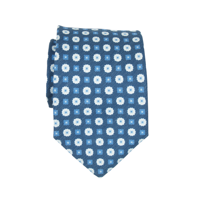 Borrelli blaue Krawatte mit hellblauen und weißen Blümchen