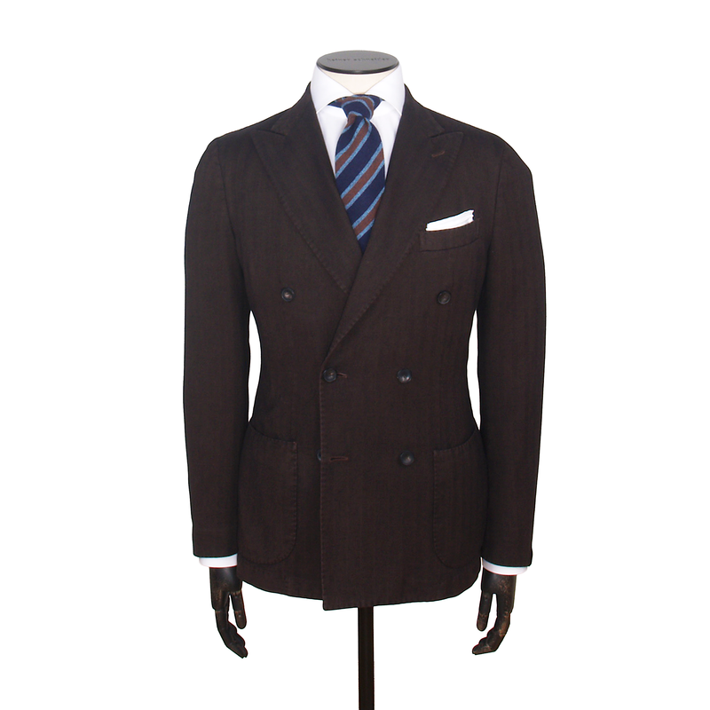 Santaniello double-breasted lightly striped cotton jacket in brown