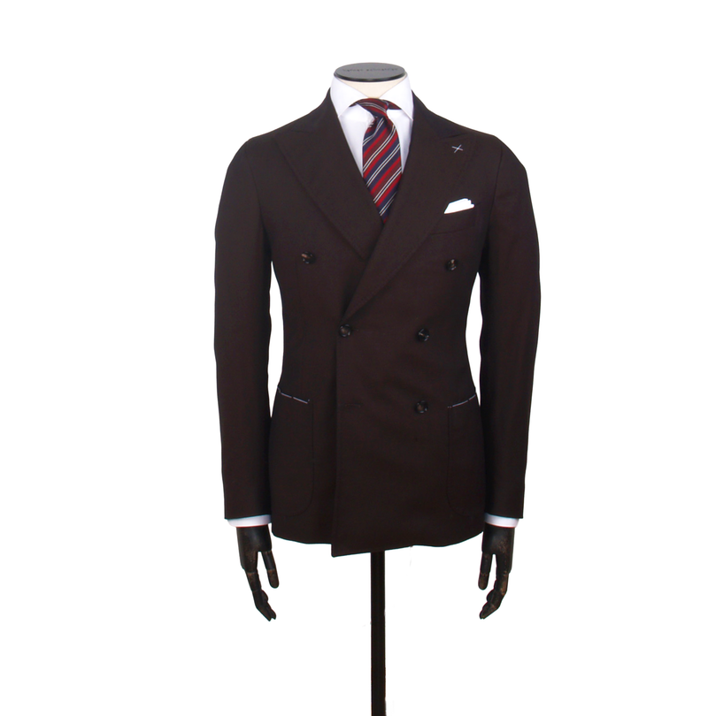 Gaiola Napoli double-breasted suit in wool and silk in dark brown