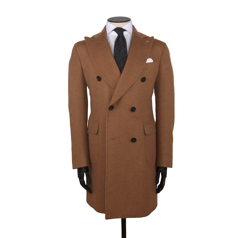 Gaiola Napoli double-breasted coat in natural brown made from camel hair