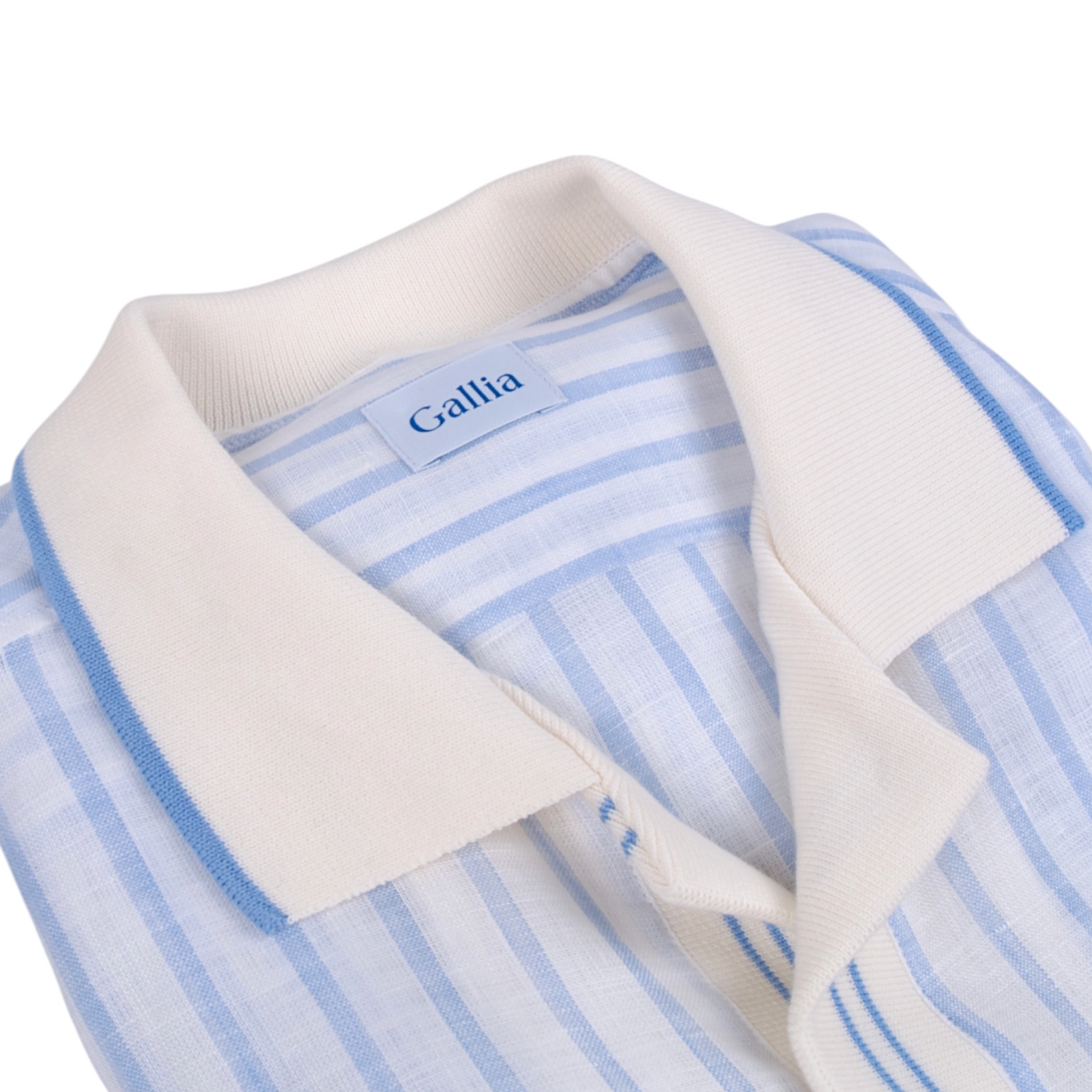 Gallia Leinen Poloshirt Blau Weiß gestreift mit kurzen Ärmeln