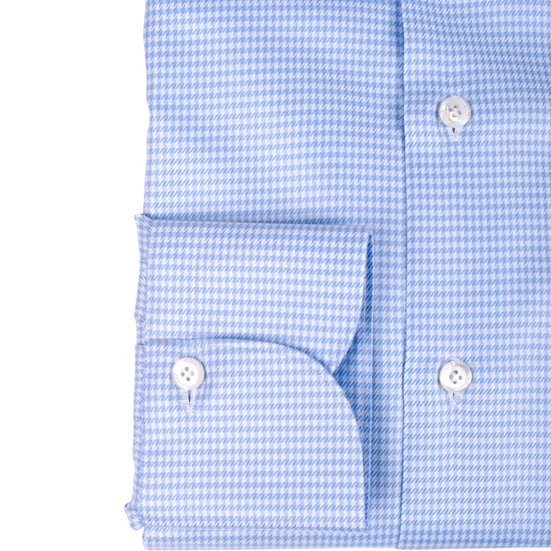 Finamore 1925 blau-weißes Baumwollhemd mit feinem Pepita Muster