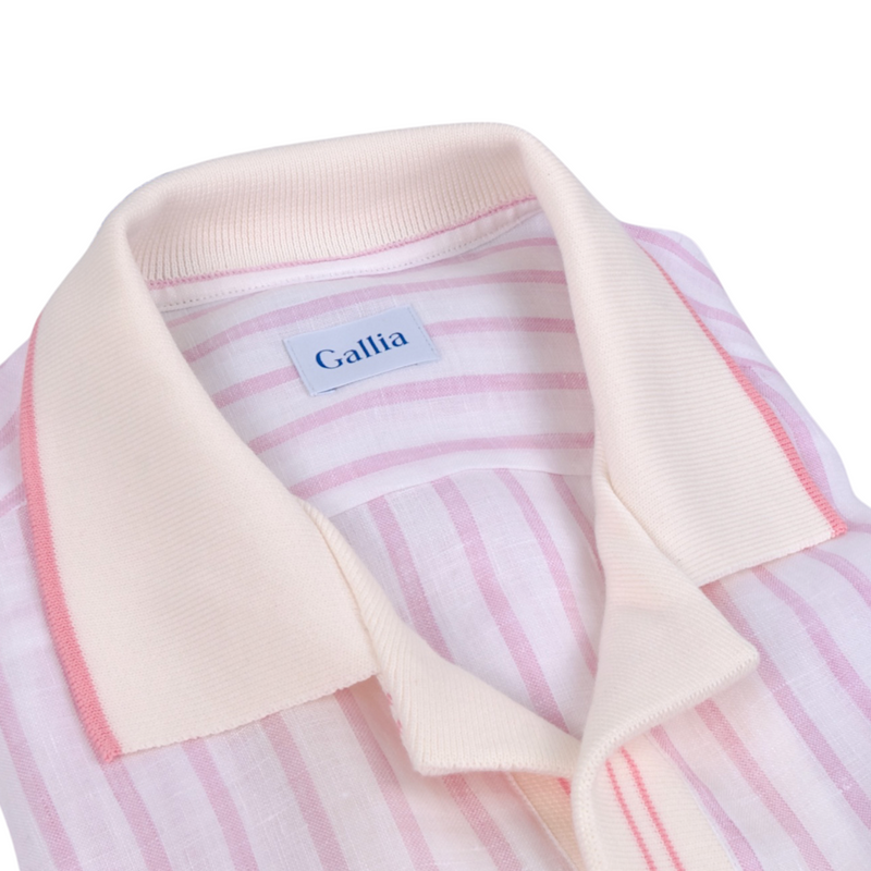Gallia Leinen Poloshirt Lila Weiß gestreift mit kurzen Ärmeln