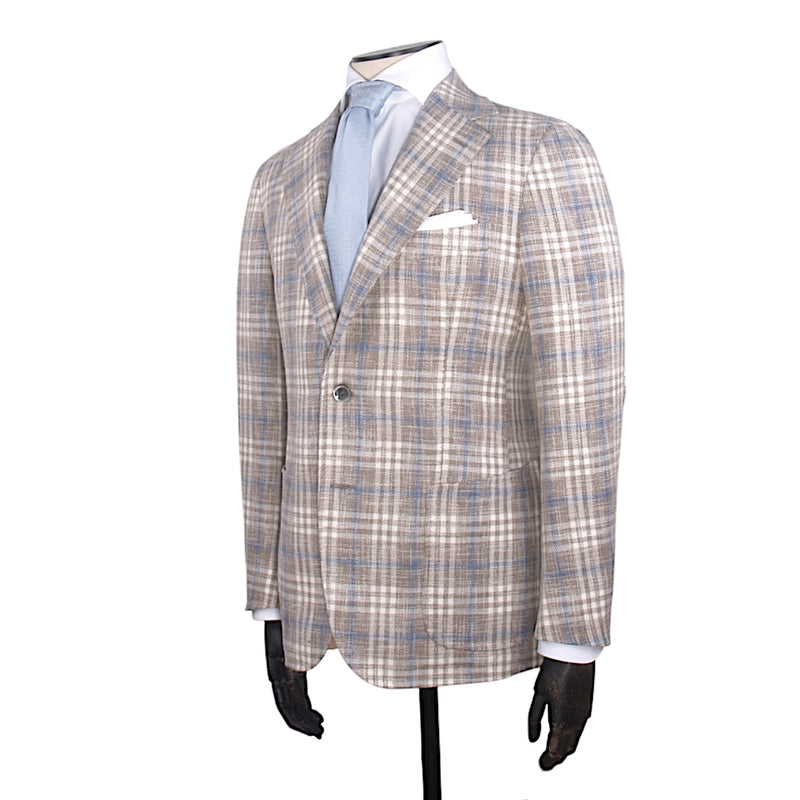 Stile Latino Ferla Beige Grau Blau Sommersakko mit Karomuster
