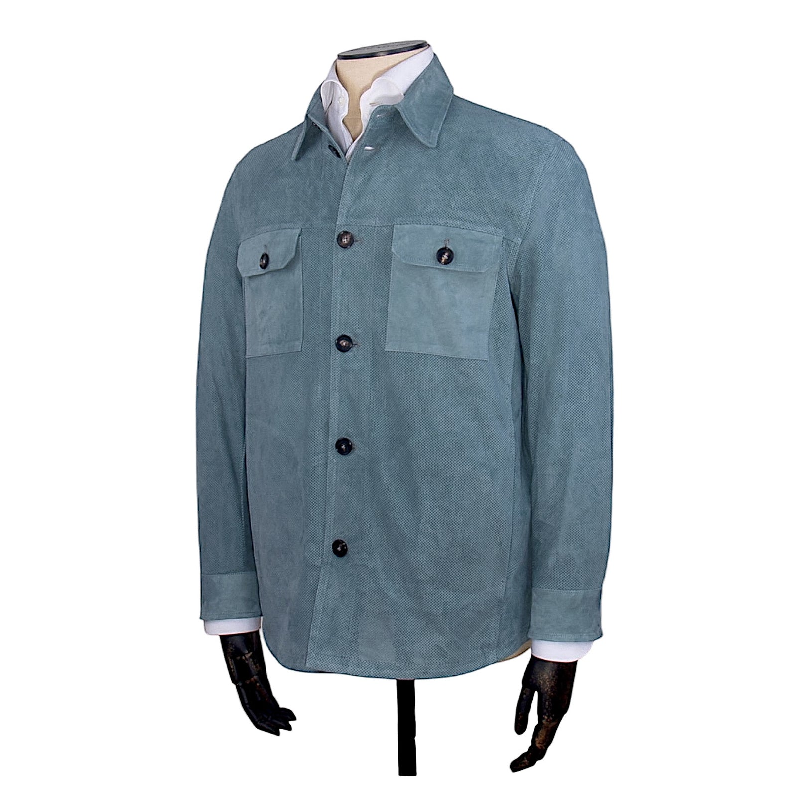 Manto perforated dove blue lambskin leather shirt jacket