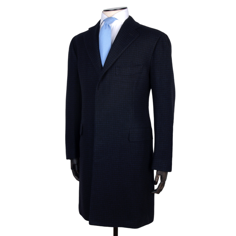 Cesare Attolini Kaschmir Mantel blau schwarzes Pepitamuster