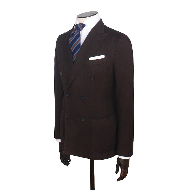Santaniello double-breasted lightly striped cotton jacket in brown