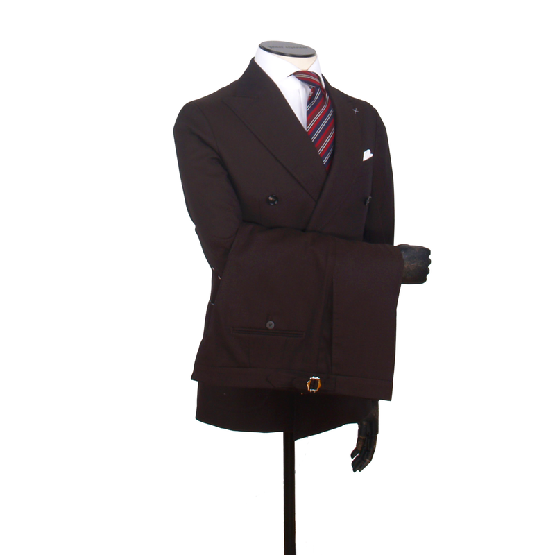 Gaiola Napoli double-breasted suit in wool and silk in dark brown