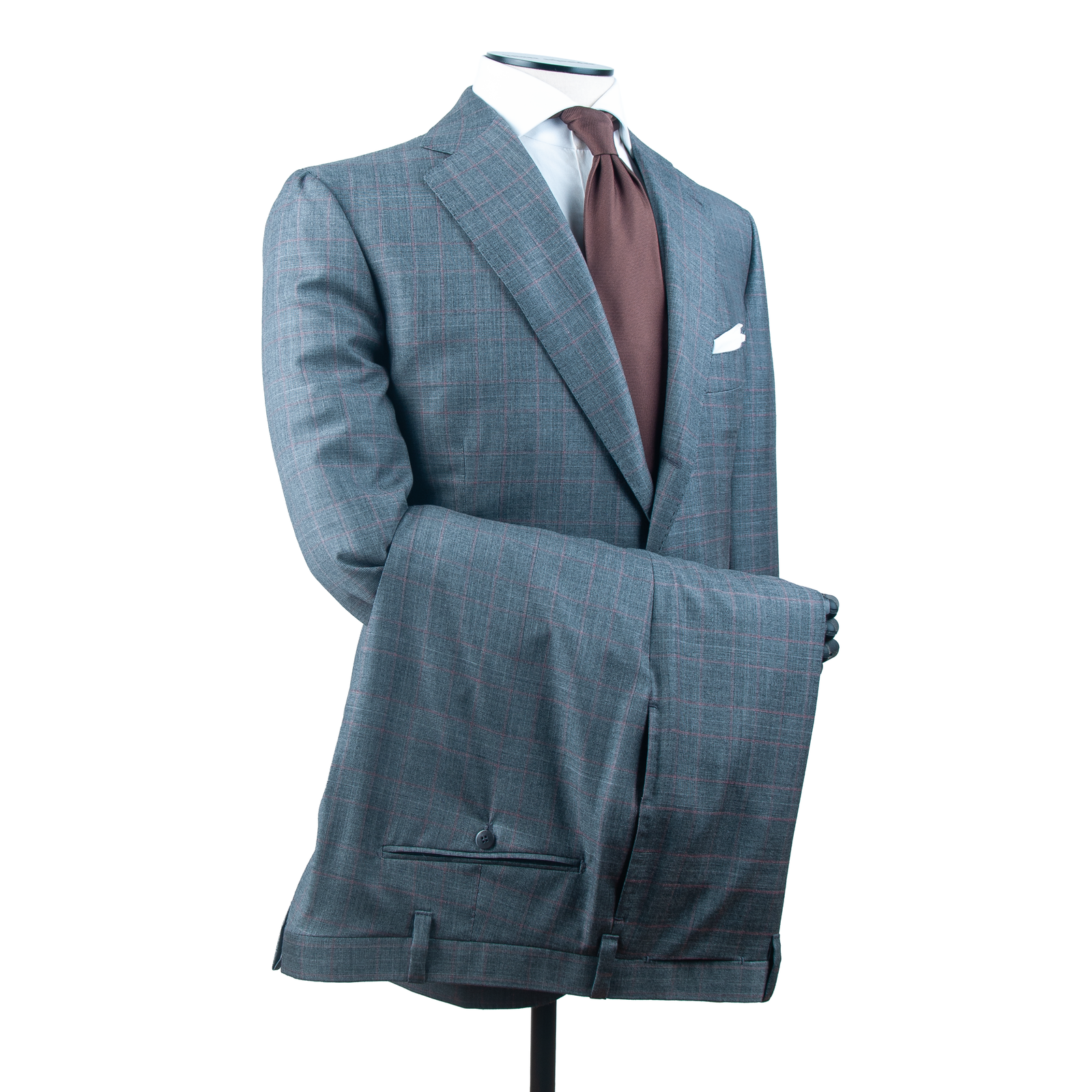 Cesare Attolini hellgrauer Glencheck Anzug mit leichtem roten Überkaro