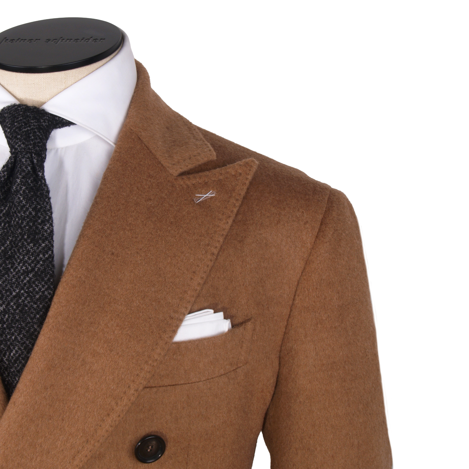 Gaiola Napoli double-breasted coat in natural brown made from camel hair