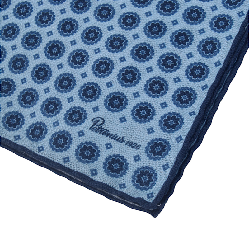 Petronius Einstecktuch Blau mit Medaillon Muster