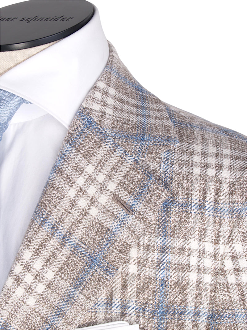 Stile Latino Ferla Beige Grau Blau Sommersakko mit Karomuster