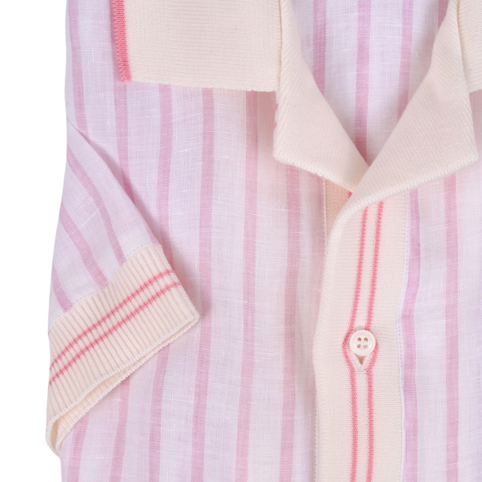 Gallia Leinen Poloshirt Lila Weiß gestreift mit kurzen Ärmeln