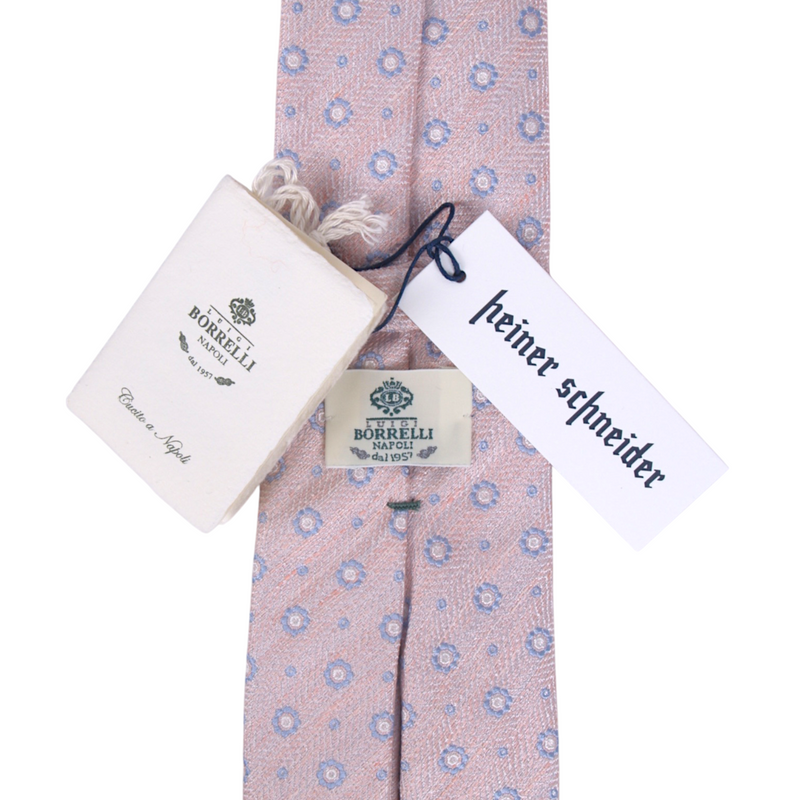 Luigi Borrelli Krawatte in pastell rosa mit hellblauem Blumen Muster