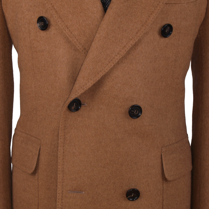 Gaiola Napoli double-breasted coat in natural brown made from camel hair