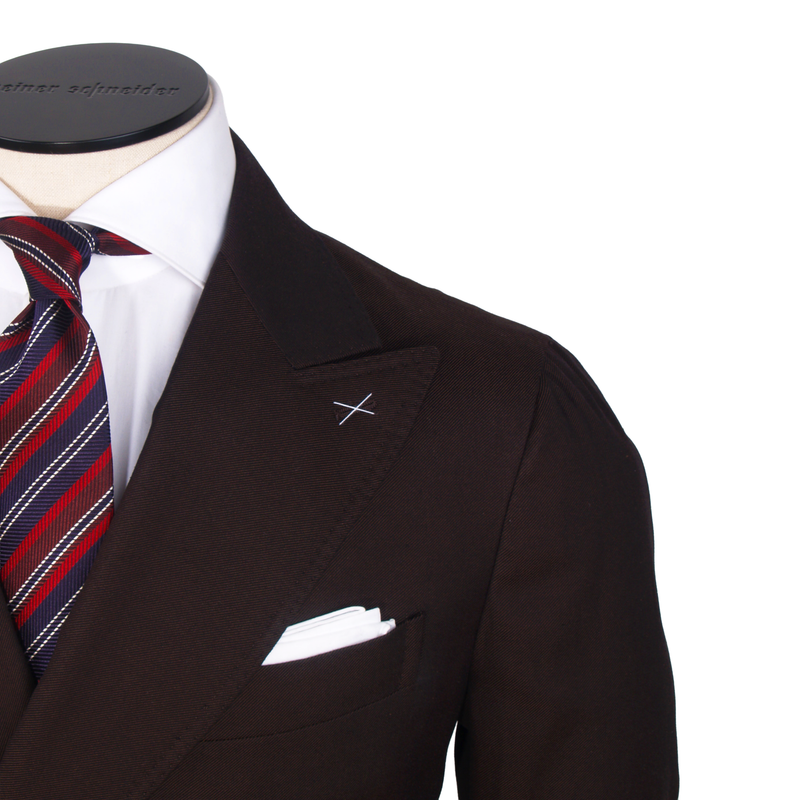 Gaiola Napoli double-breasted suit in wool and silk in dark brown