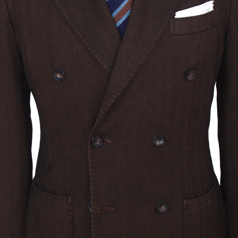 Santaniello double-breasted lightly striped cotton jacket in brown