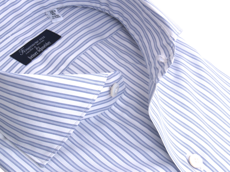 Finamore 1925 Baumwollhemd weiß mit blauen feinen Streifen schmale Passform