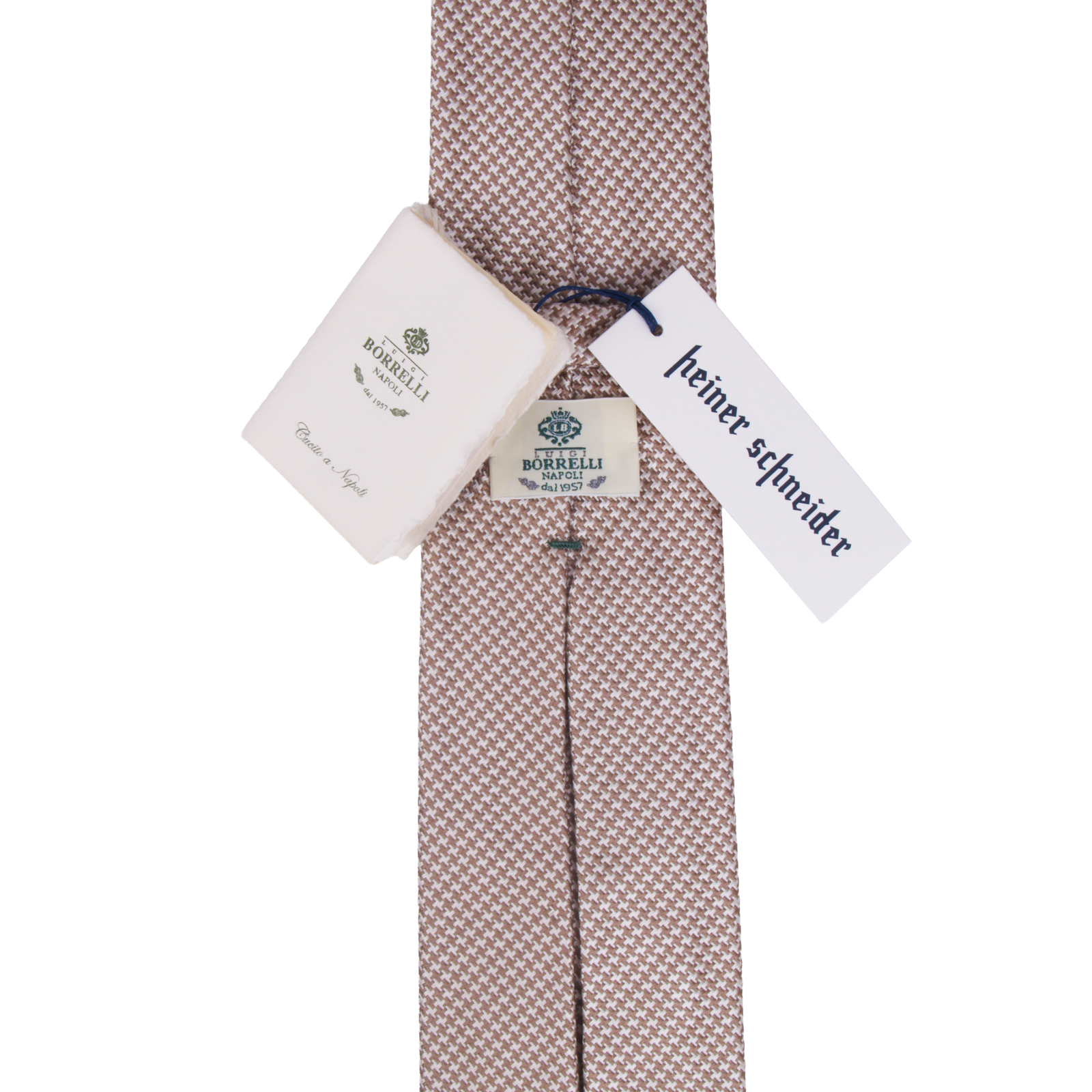 Luigi Borrelli braun beige Krawatte mit mini Pepita-Muster