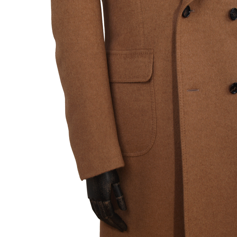 Gaiola Napoli double-breasted coat in natural brown made from camel hair