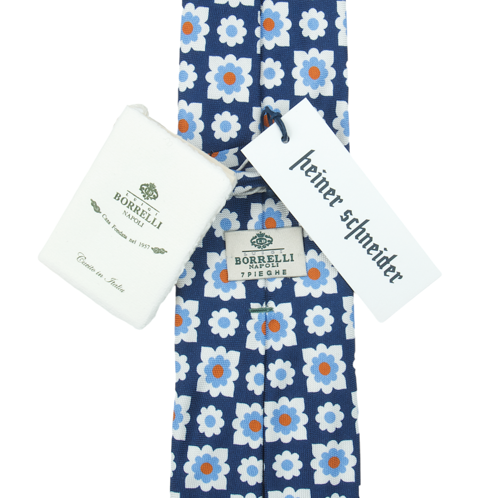 Luigi Borrelli Krawatte Blau mit großen Blumen