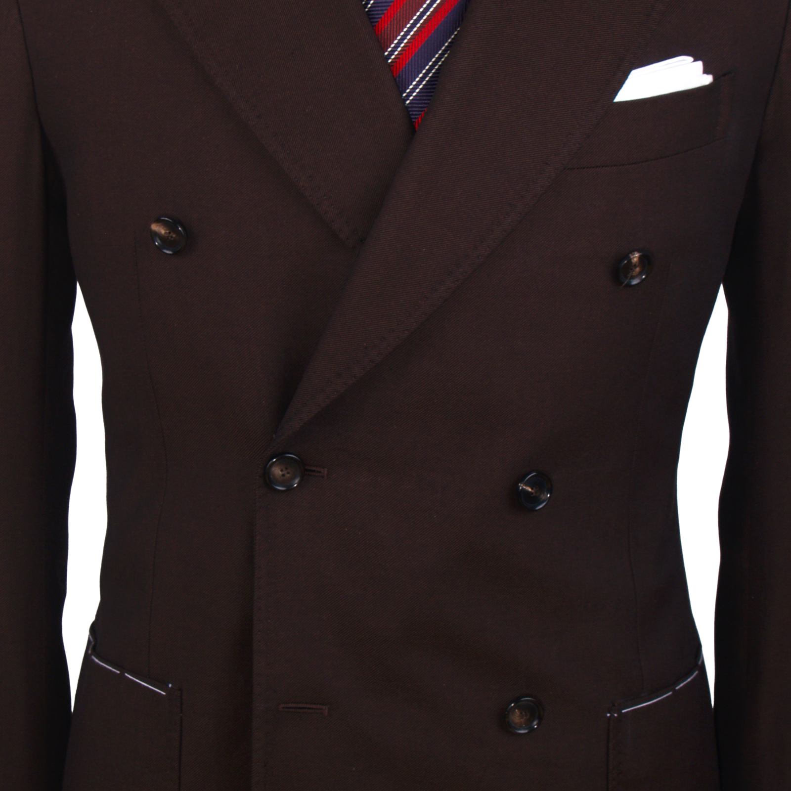 Gaiola Napoli double-breasted suit in wool and silk in dark brown