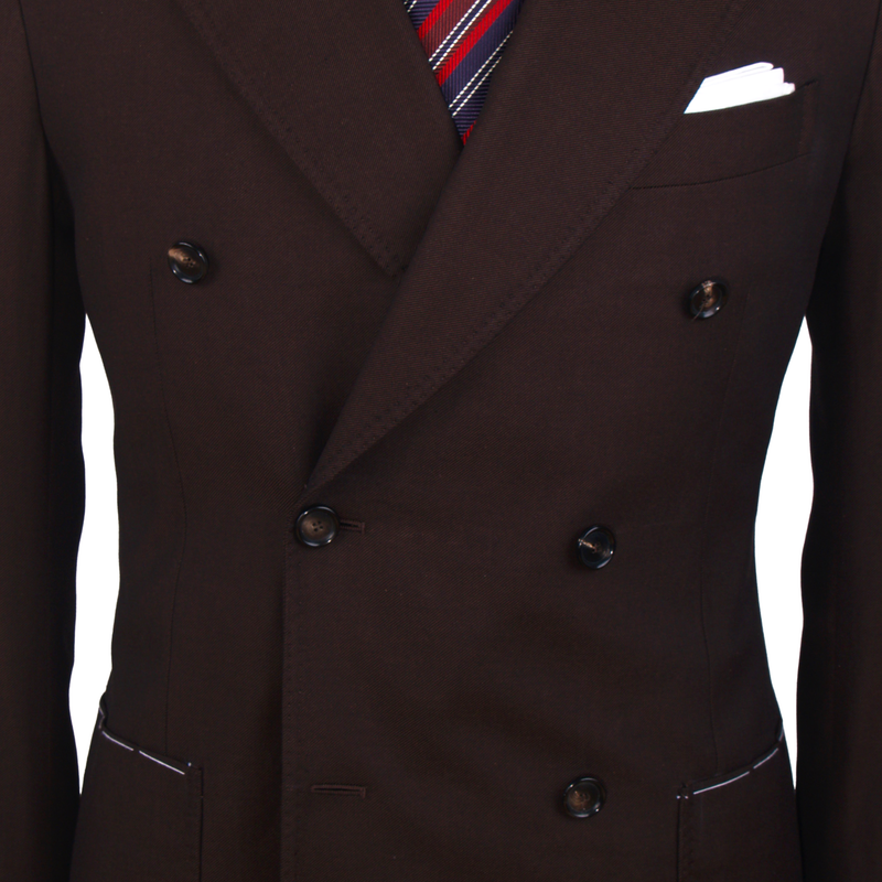Gaiola Napoli double-breasted suit in wool and silk in dark brown