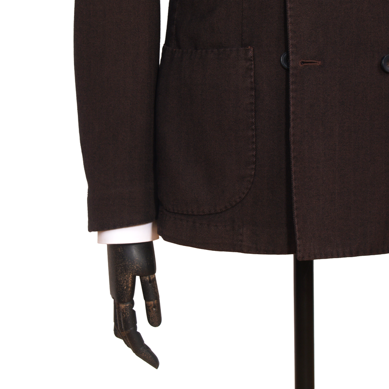 Santaniello double-breasted lightly striped cotton jacket in brown