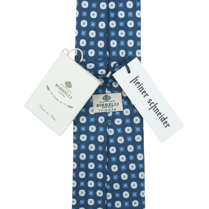 Borrelli blaue Krawatte mit hellblauen und weißen Blümchen