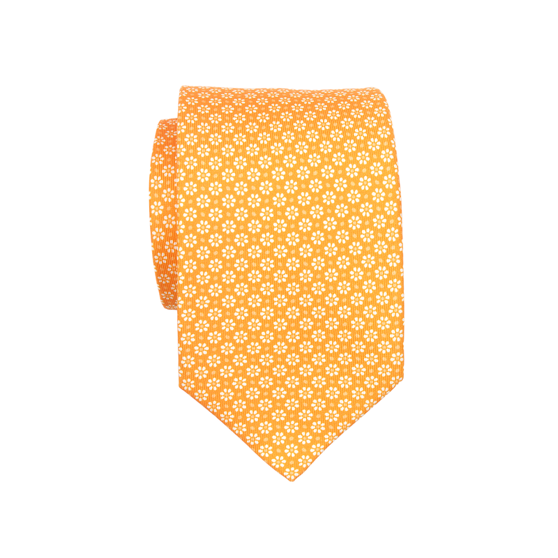 Luigi Borrelli Krawatte 100% Seide in Orange mit weißen Blümchen