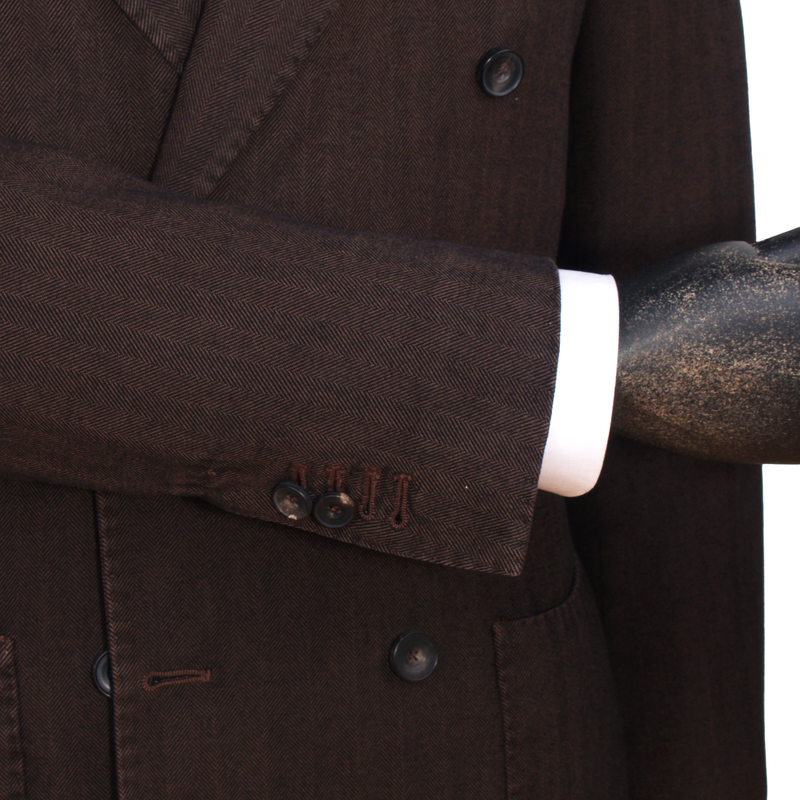Santaniello double-breasted lightly striped cotton jacket in brown