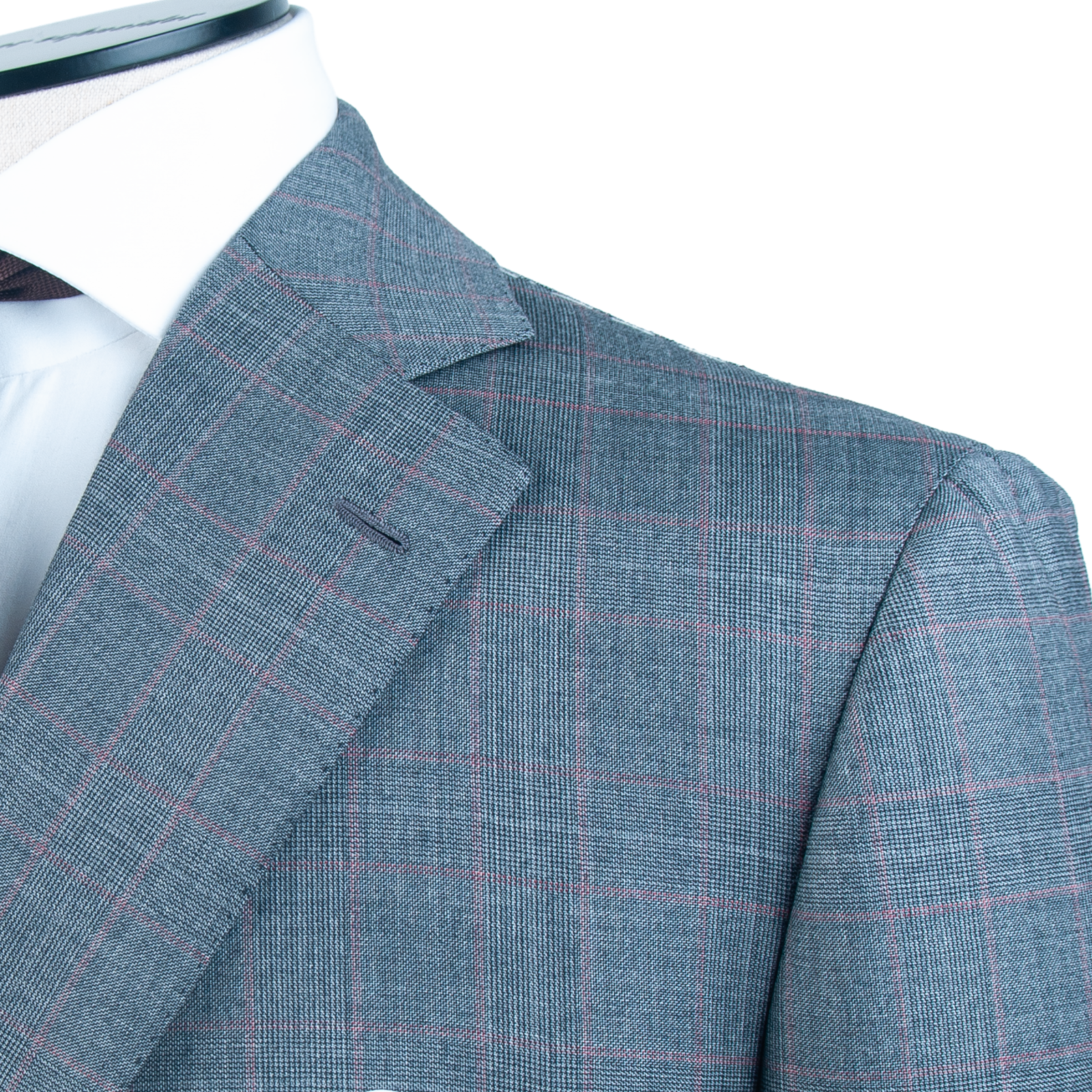 Cesare Attolini hellgrauer Glencheck Anzug mit leichtem roten Überkaro