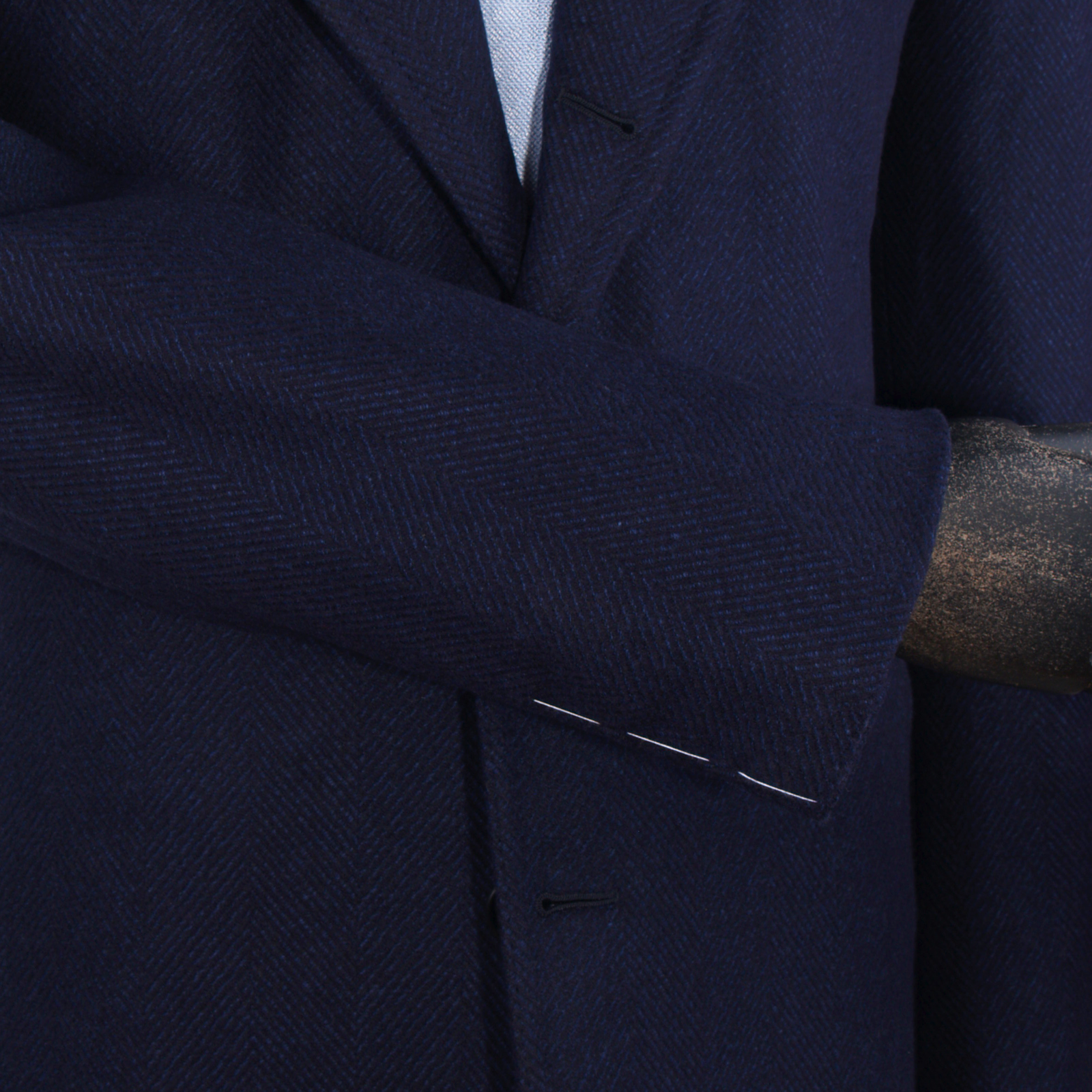 Luigi Melluso virgin wool coat with wide herringbone pattern