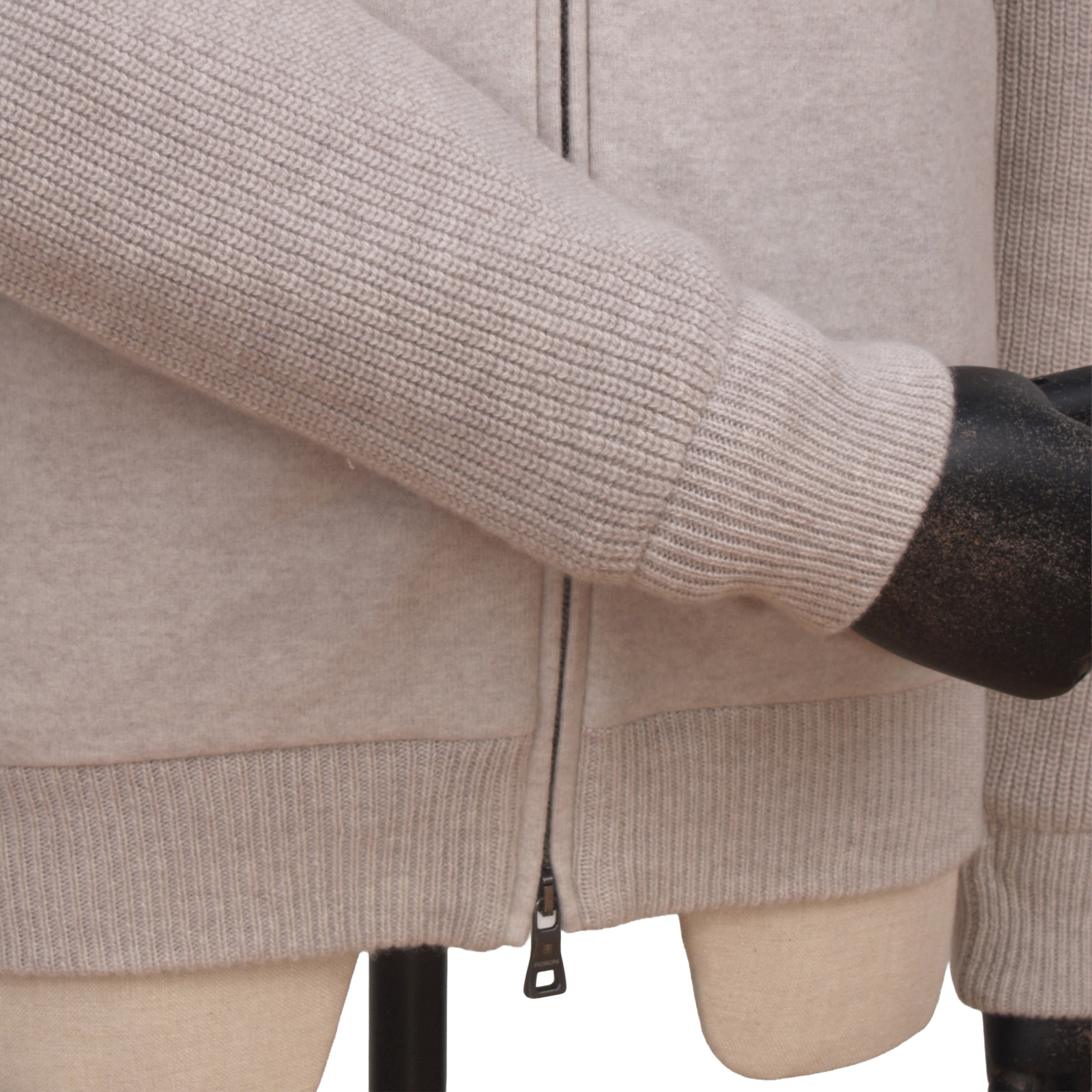 Fioroni Schurwolle Bomberjacke in Beige mit Strickeinsätzen