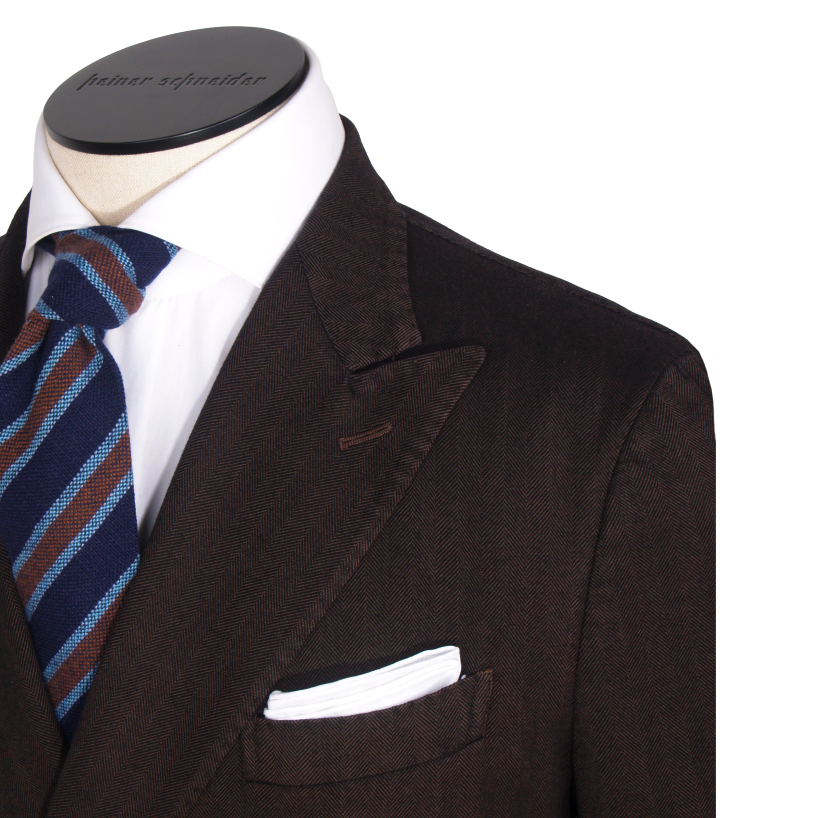 Santaniello double-breasted lightly striped cotton jacket in brown