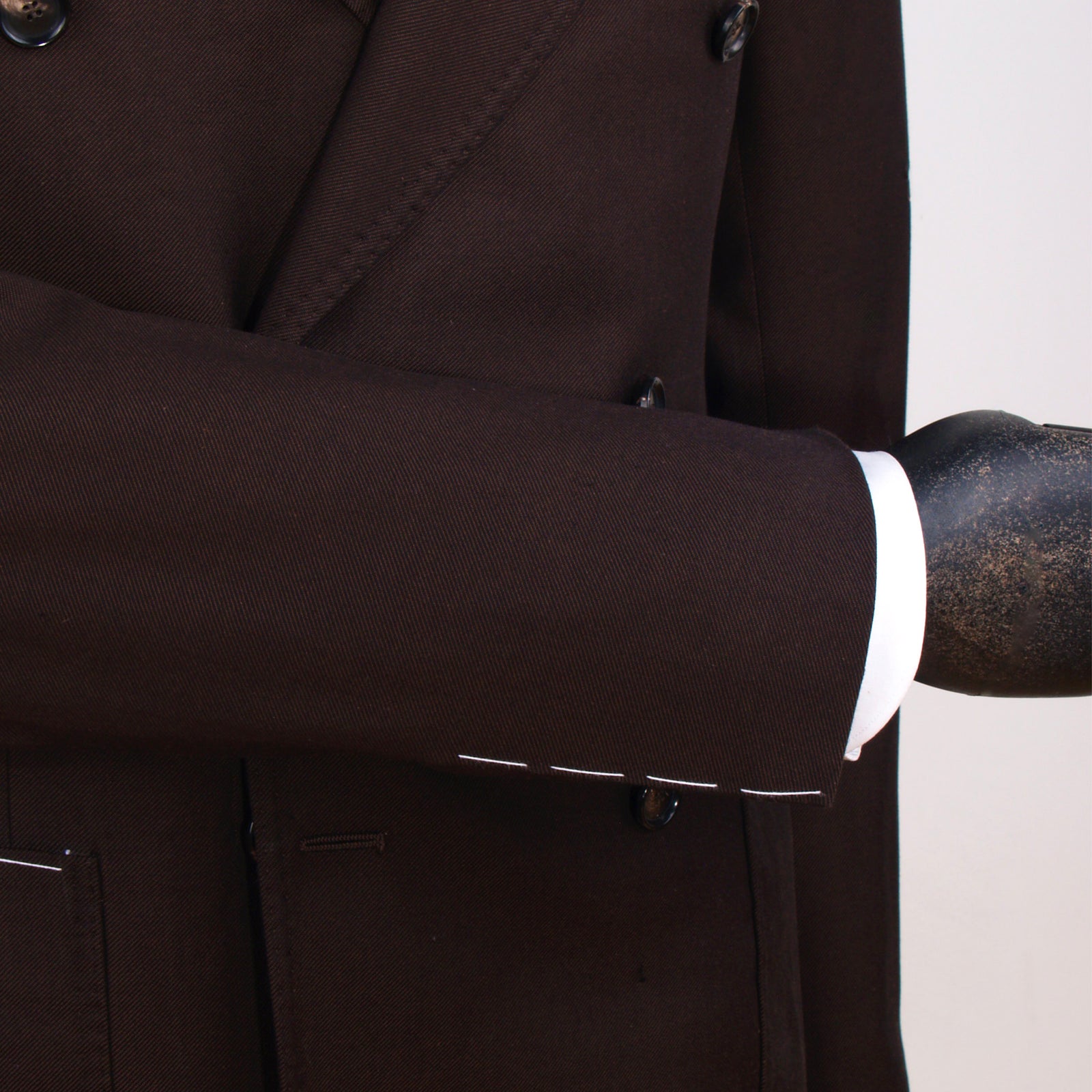 Gaiola Napoli double-breasted suit in wool and silk in dark brown