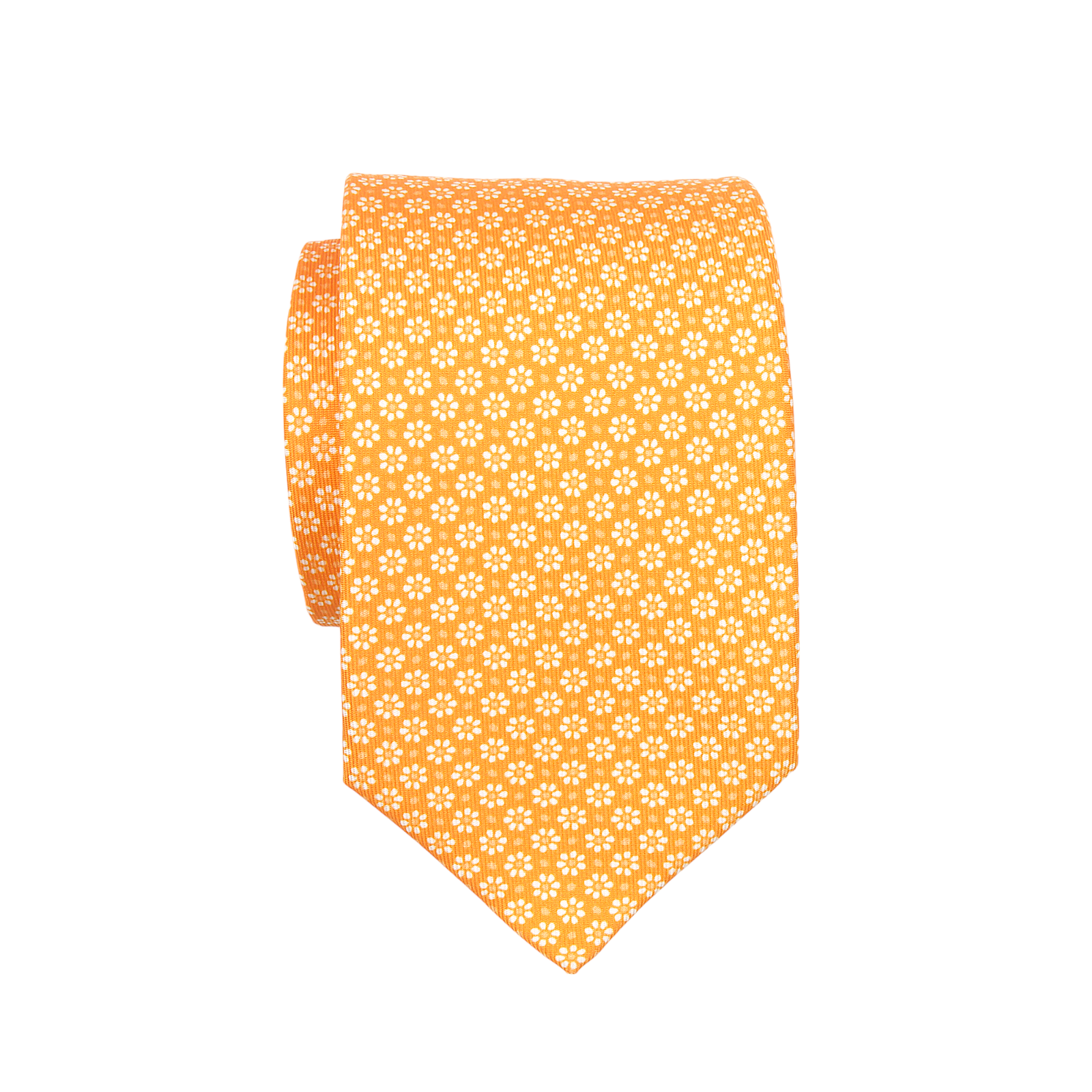 Luigi Borrelli Krawatte 100% Seide in Orange mit weißen Blümchen