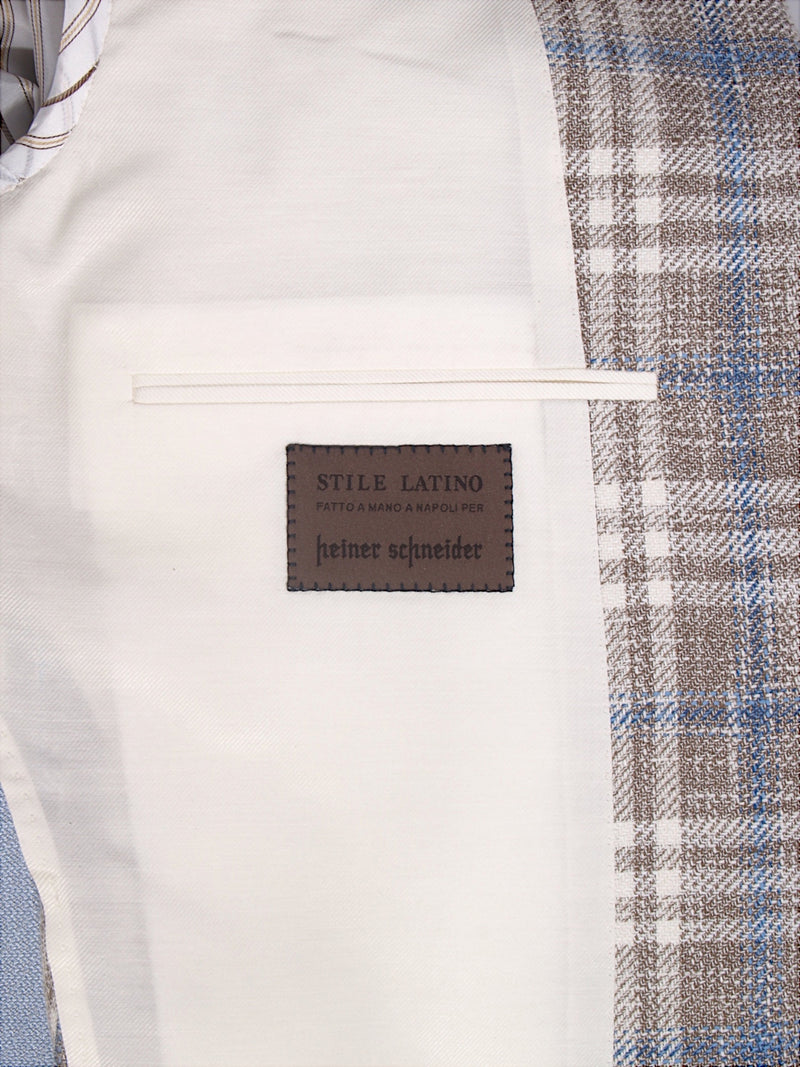 Stile Latino Ferla Beige Grau Blau Sommersakko mit Karomuster