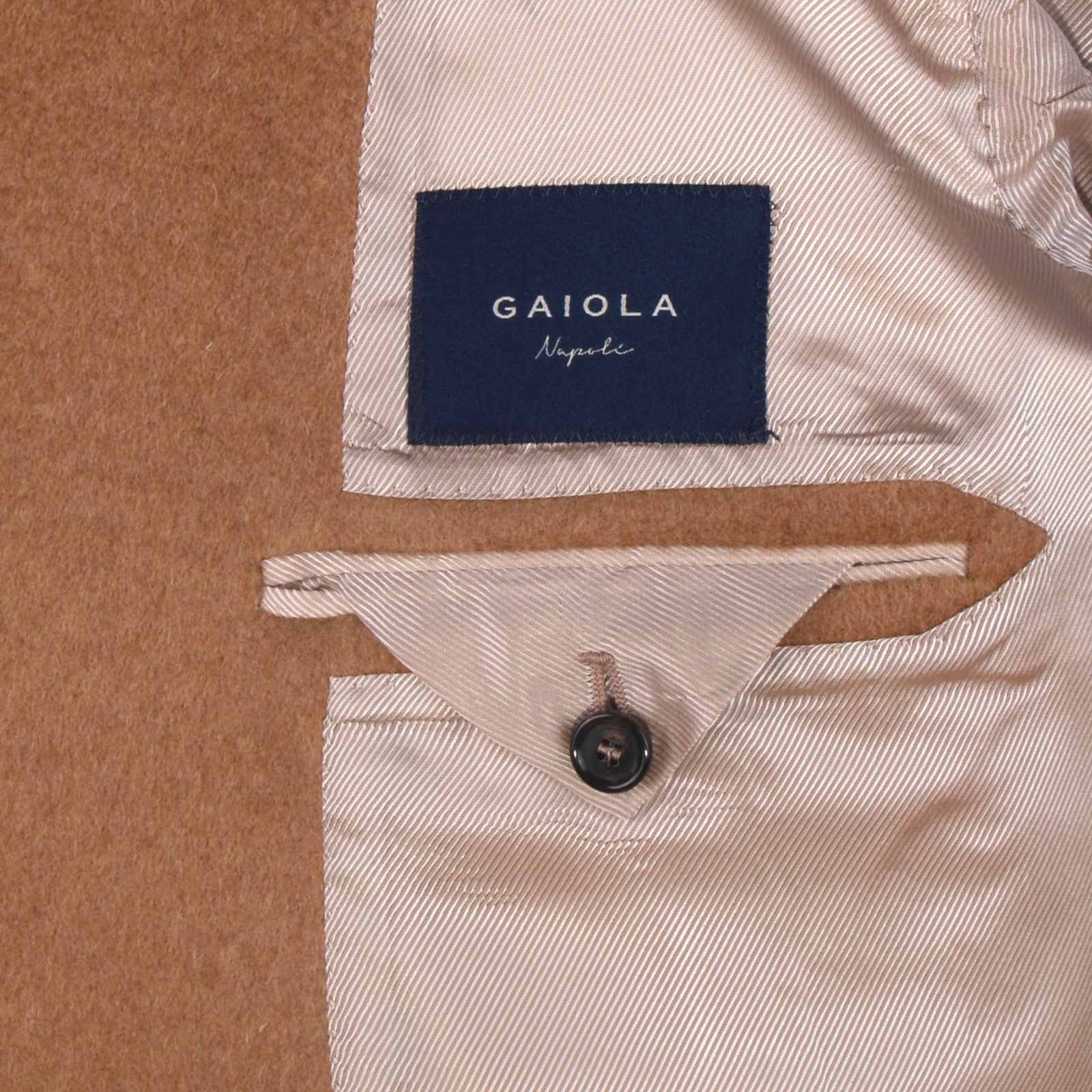 Gaiola Napoli double-breasted coat in natural brown made from camel hair