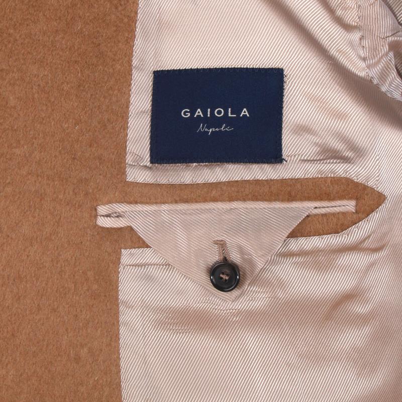 Gaiola Napoli double-breasted coat in natural brown made from camel hair