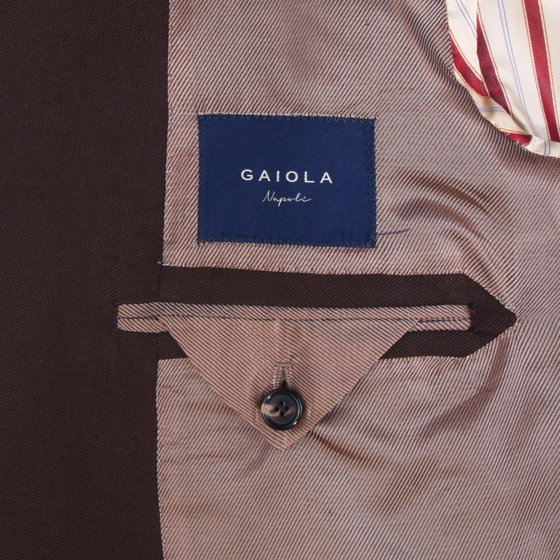 Gaiola Napoli double-breasted suit in wool and silk in dark brown
