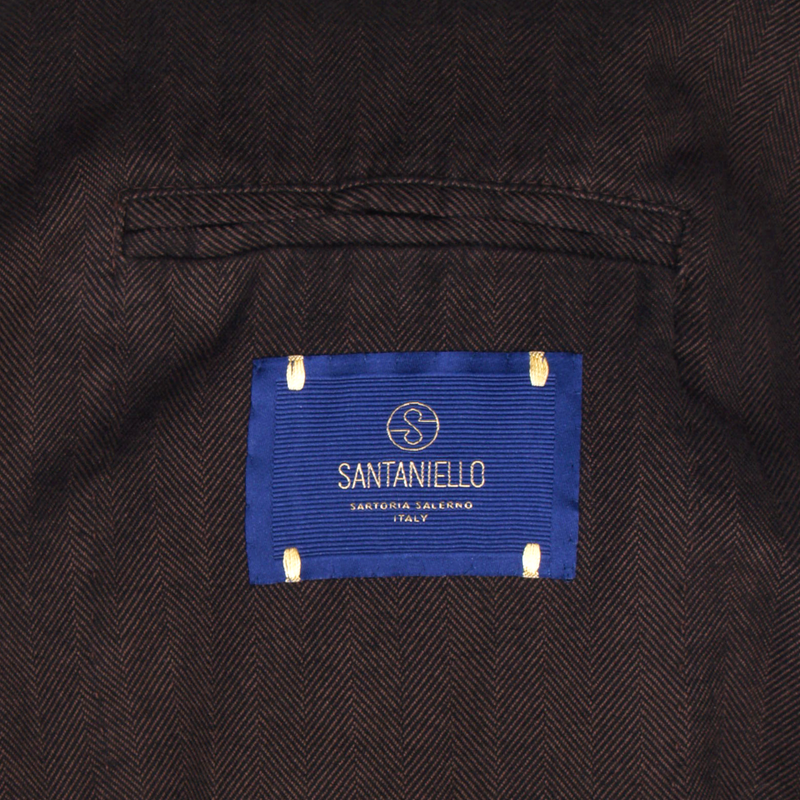 Santaniello double-breasted lightly striped cotton jacket in brown
